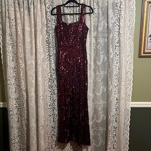 Night Way Collections Burgundy Sequin Gown